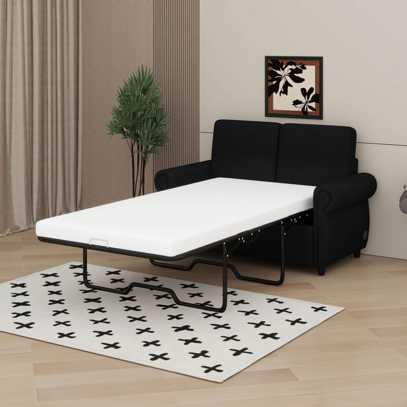 Canapé-lit escamotable avec matelas en mousse à mémoire de forme et 2 ports USB, Noir