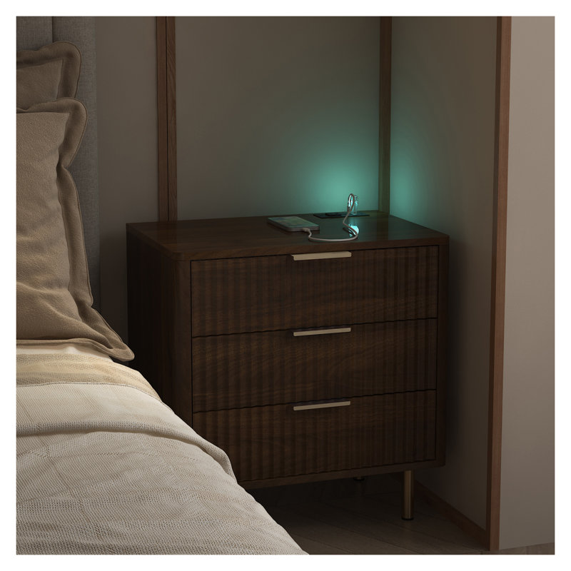 Table de chevet intelligente avec station de charge et veilleuse à commande vocale - Table de chevet moderne en bois avec armoire de rangement et ports USB pour l'organisation de la chambre à coucher