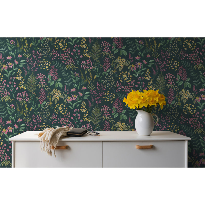Rouleau de fleurs Landric, Bleu sarcelle / rose