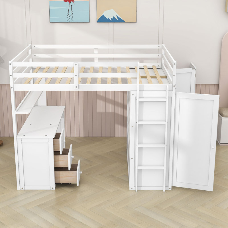 Henness Full 3 Drawer Loft Bed with Built-in-Desk, White