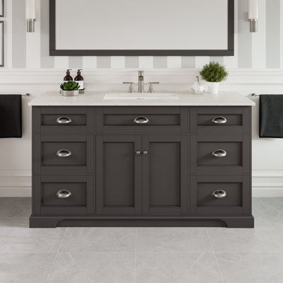 Meuble-lavabo avec comptoir en quartz blanc Carrara et lavabo encastré en porcelaine encastré Didomenico