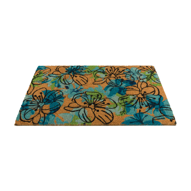 Paillasson coco - Fleurs bleues