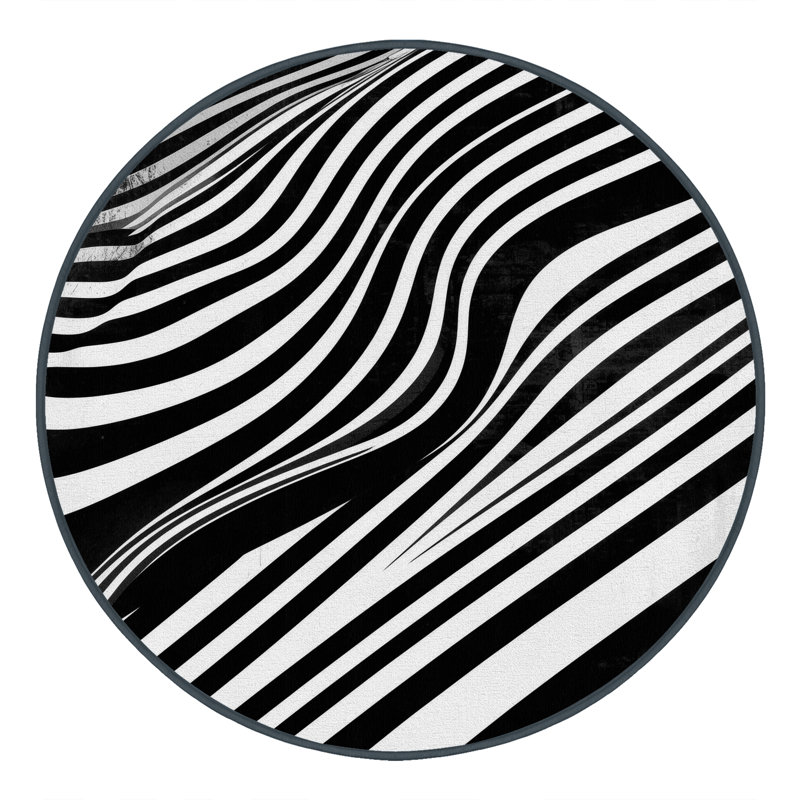 Machine Washable Peoro Sleek & Chic Modern Geometric Rug in Green – Black Binding, 5' Round