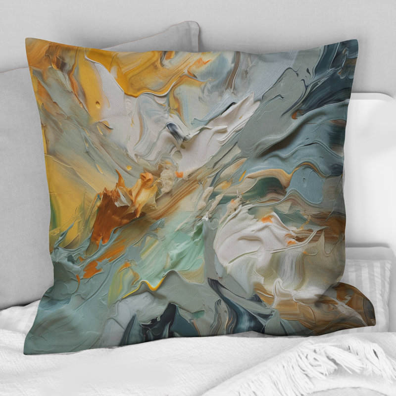 "Spring Joy" abstrait en bleu clair et or - Coussin décoratif avec peinture abstraite