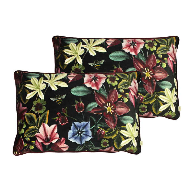 Midnight Garden Floral Velvet Polyester Filled Cushion, 40cm H x 60cm W x 20cm D, Shiraz