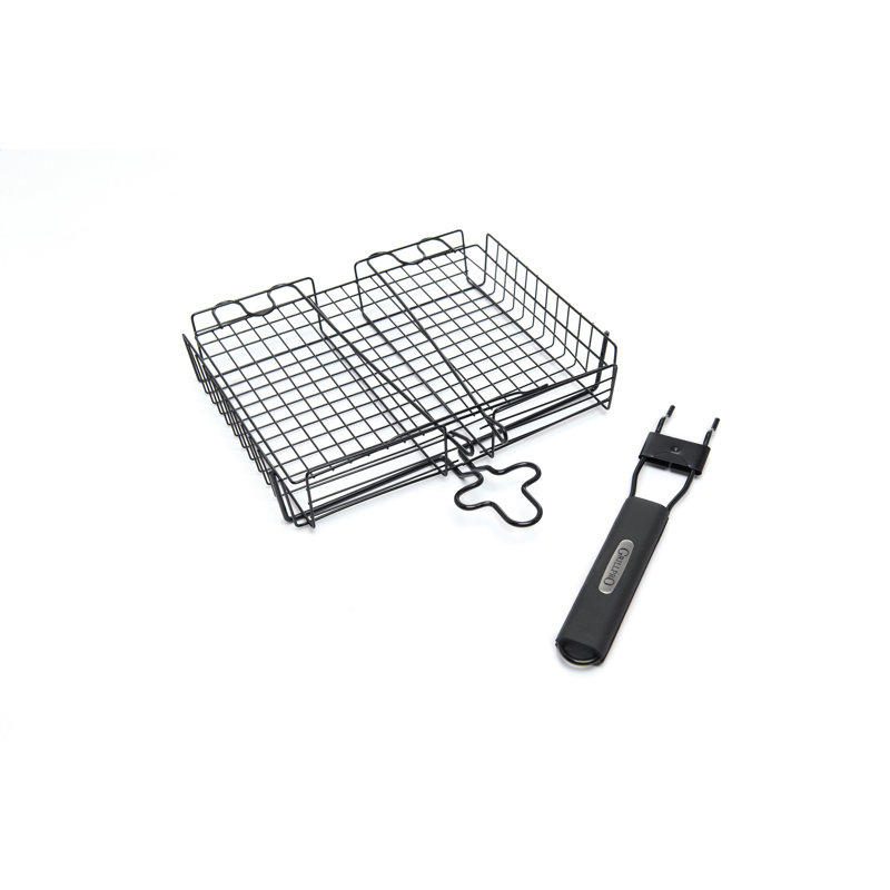 Non-Stick Black Steel Broiler Basket with Detachable Handle