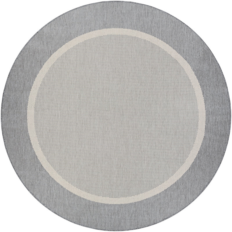 Tapis d'intérieur / extérieur champagne / gris tissé à plat Maliha, Rond 7 pi 6 po