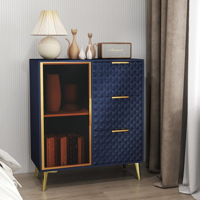 31" Modern Sideboard Cabinet With Storage, Small Kitchen Buffet Cabinet With Acrylic Door & 3 Drawers, Wood Storage Cabinet For Kitchen, Living Room by Ebern Designs