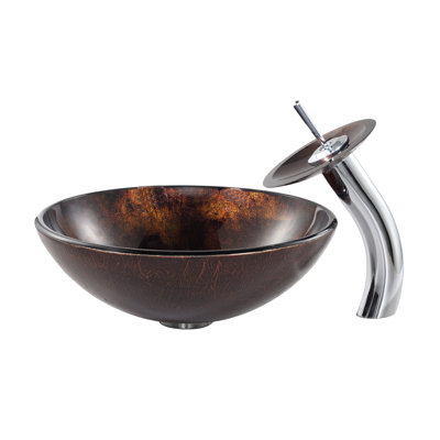 Glass Circular Vessel Bathroom Sink with Faucet