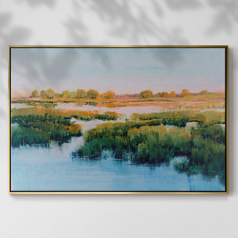 Toile tendue avec cadre Marshland View II, H 17 po x l 25 po x P 2 po, Encadrement doré