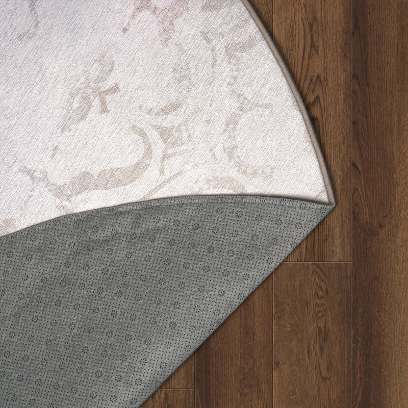 My Magic Carpet Leilani Damask Ivory Washable Area Rug - 6' Round