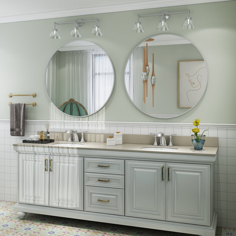 32" Round Silver Aluminum Vanity Mirror with Frosted Frame