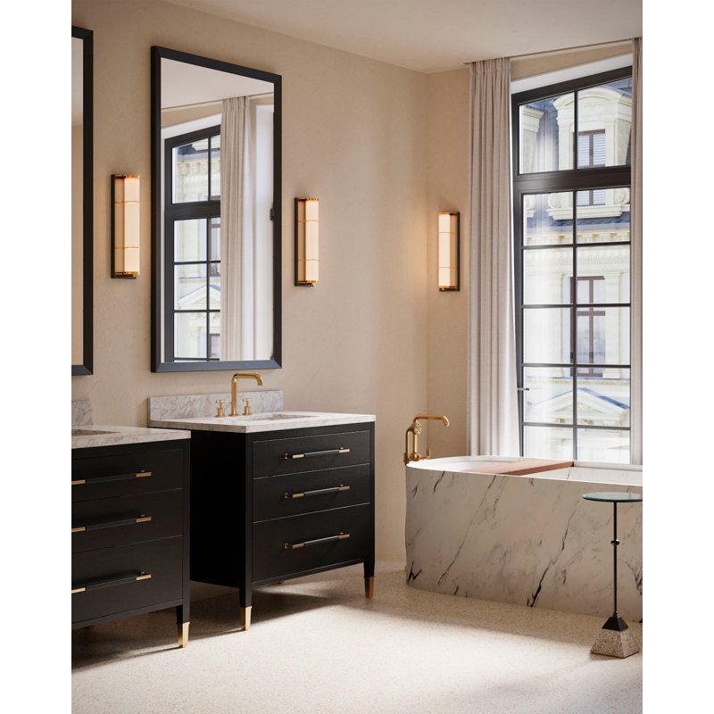 Verona 36" Freestanding Standard Single Bathroom Vanity with Vanity Top, Black Lacquered Linen
