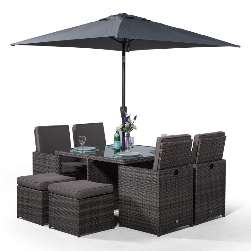 Nikolas 4 Seater Dining Set with Cushions and Parasol