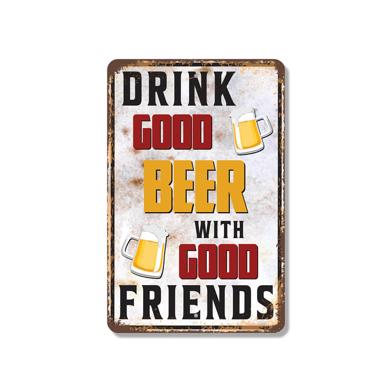 «Drink Good Beer With Good Friends Vintage Style» (paquet de 2) 8 po x 12 po