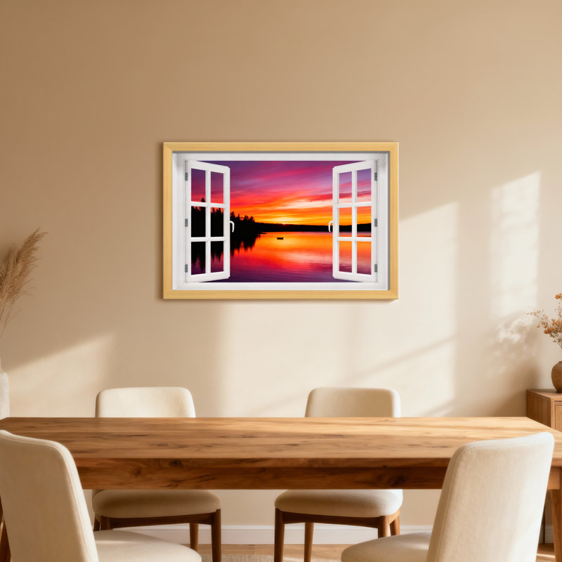 Paysage et nature, coucher de soleil, ciel, lac, reflet, fenêtre, H 30 po x l 20 po, Toile tendue, Ne s’applique pas