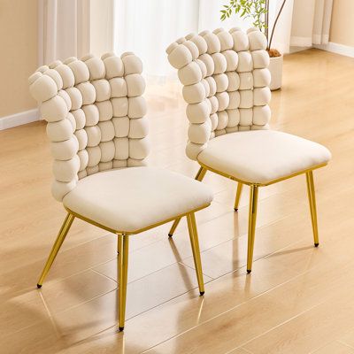Fauteuil pivotant capitonné à bulles crème de luxe, fauteuil d'appoint rembourré en velours de qualité supérieure avec structure en métal doré, fauteuil de bureau ergonomique peu encombrant pour intérieurs modernes