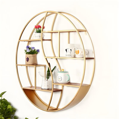 Vintage Iron Wall Decor Shelf - Grid Display Rack for Plants & Figurines
