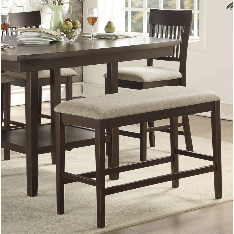 Mobilier de salle à manger rembourré en tissu brun foncé à hauteur de comptoir 1 pièce, Beige / brun foncé