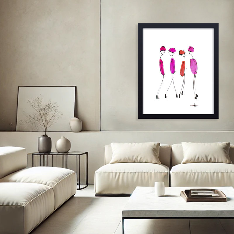Pop Art & Retro Four in Fuchsia by  - Picture Frame Graphic Art, 30" H x 24" W x 1.125" D, Framed Print, Black