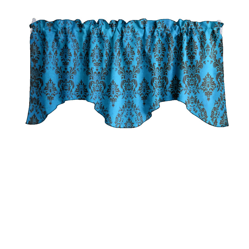 Cantonnière damassée festonnée, Noir / turquoise