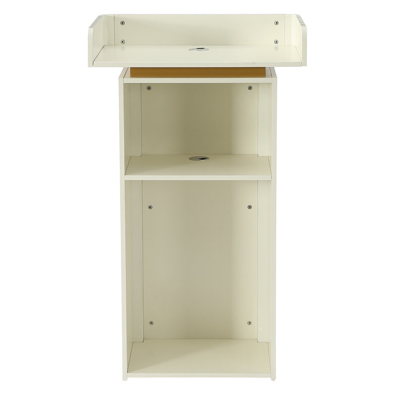 Bureau de réception, réception compacte avec espace de rangement, comptoir en bois moderne pour salon, hall, bureau, hôtel (blanc)
