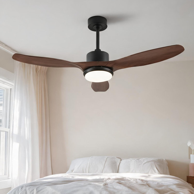 52 Inch Modern Black Ceiling Fan with Light, 3 ABS Blades Remote Control Reversible DC Motor, Dimmable LED Ceiling Fan for Living Room & Bedroom
