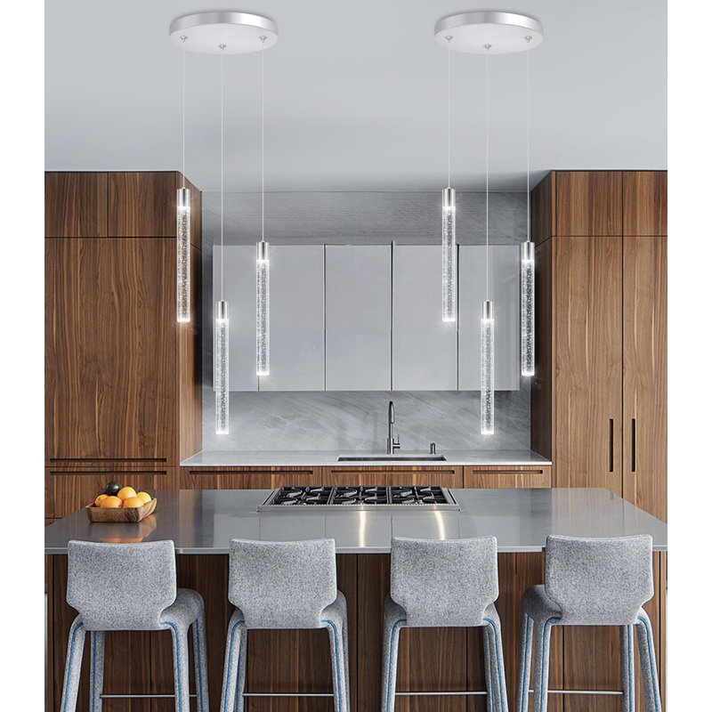 Lustre en cristal 3 lumières à intensité variable Glam, H 60 po x l 7,8 po x P 7,8 po, Chrome chrome, Trois lumières