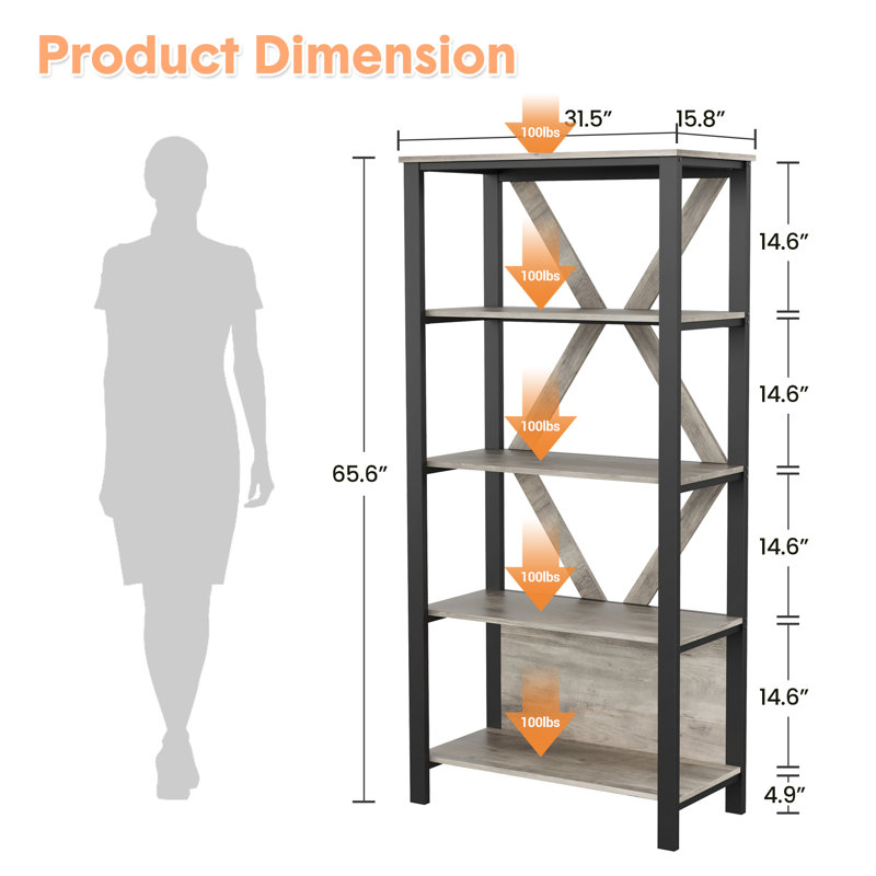 80cm W Metal Bookcase, 166 cm H x 80 cm W x 40 cm D x