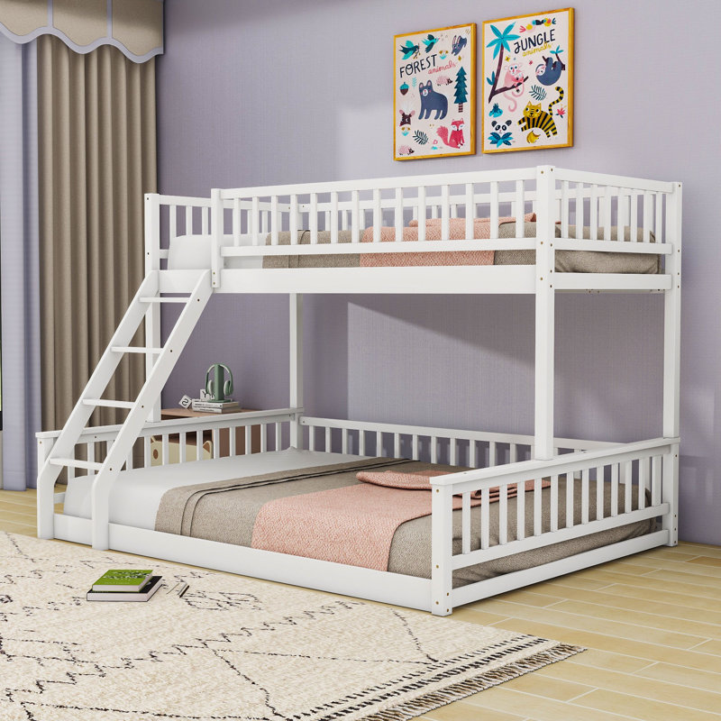 Bunk Bed With Ladder And Safety Guardrails, Twin XL Over Queen, White