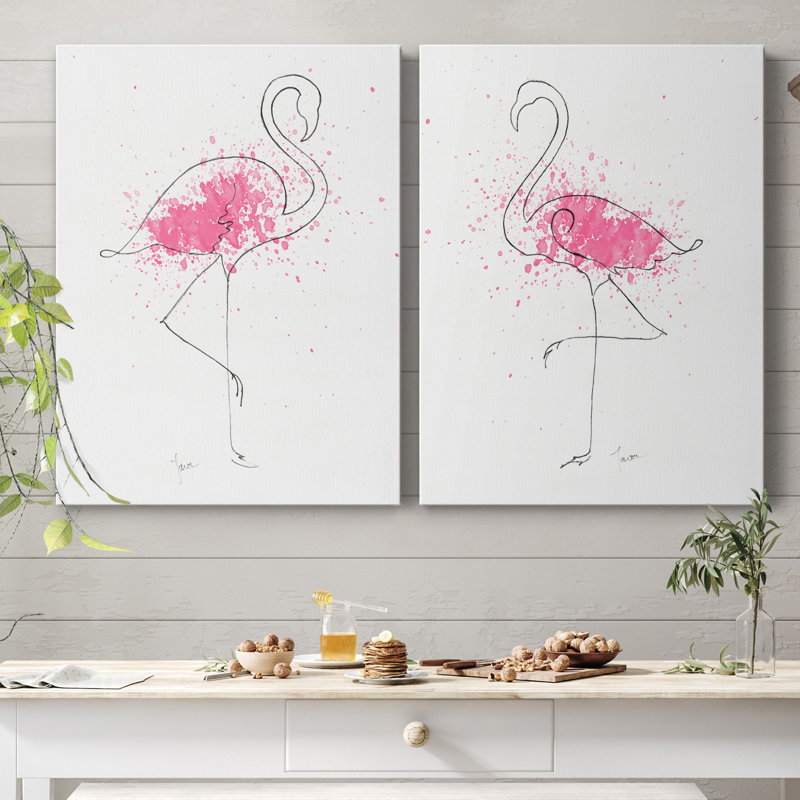 Flamingo Splash I - ensemble de 2 reproductions d'art, Pas de tapis, H 12 po x l 16 po x P 1 po, Toile tendue