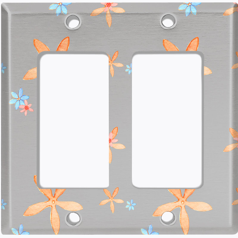 Orange Flower Vintage Gray Patterned 2 - Gang Rocker Standard Wall Plate