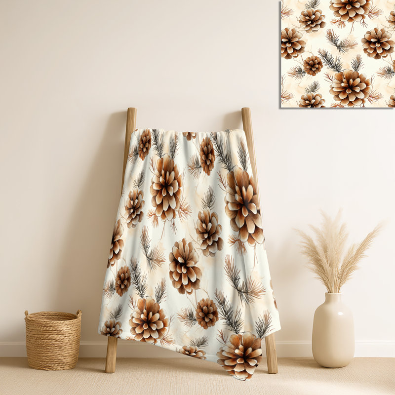 Jeté rustique brun clair à motif floral rustique Pinecone