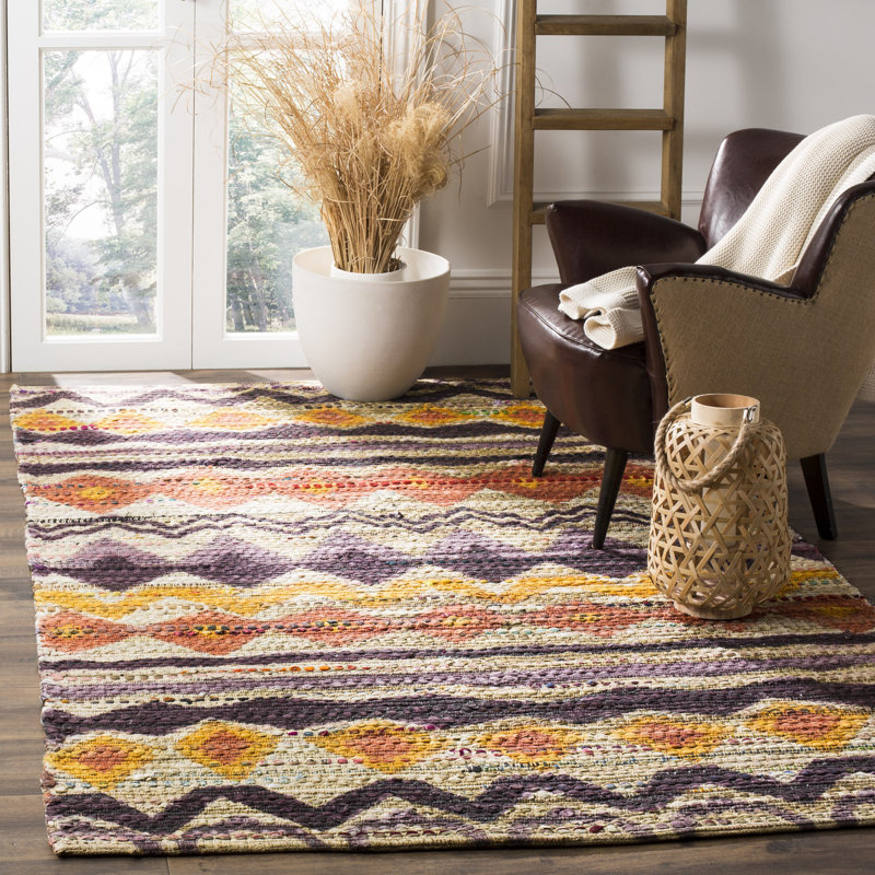 Tapis géométrique en coton tissé à la main Burrell Cedar Brook, Rectangle 4 pi x 6 pi