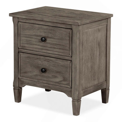 Transitional Style Nightstand With Solid Wood And Veneer, Felt-Lined Top Drawer, Round Pull Knobs And Wood Grain Texture