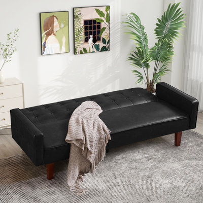 Whitherspoon Futon Sofa Bed, Memory Foam Futon Couch, PU Convertible Space-Saving Sleeper Sofa for Living Room by Ebern Designs