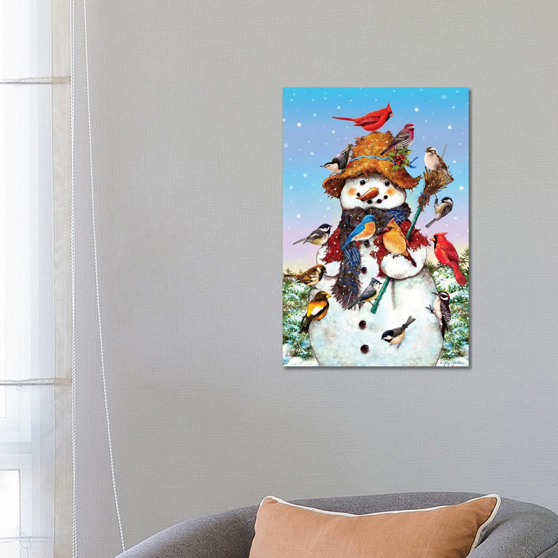 Birds And Snowman - Wrapped Canvas Print, 66.04 cm H x 45.72 cm W x 1.91 cm D