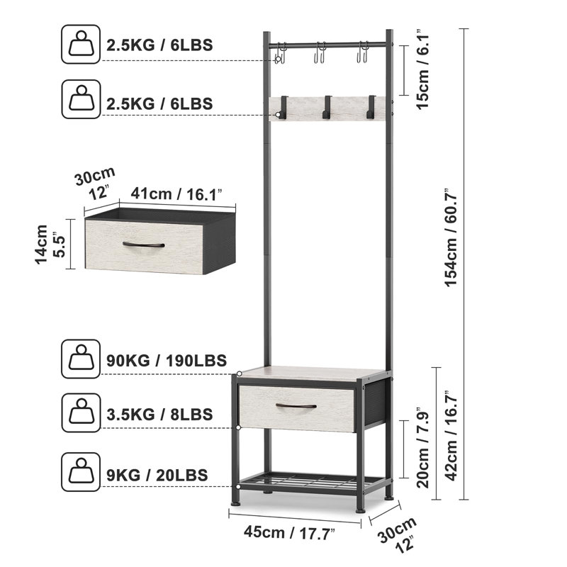 Metal Freestanding 6 - Hook Coat Rack, Greige