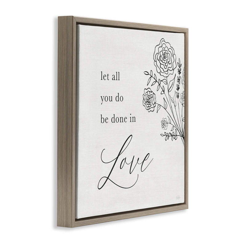 Sentiment d'amour floral, H 18 po x l 18 po, Cadre flottant orme Montalcino
