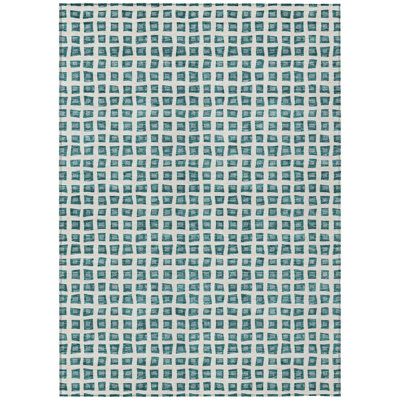 8' X 10' Teal Blue And Ivory Geometric Washable Indoor Outdoor Area Rug