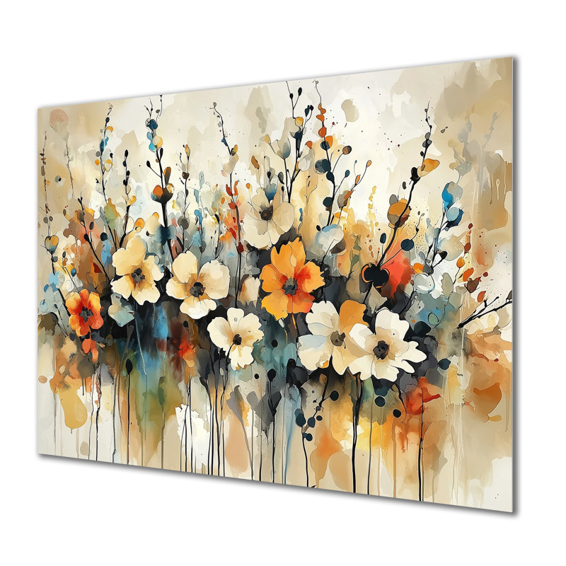 «Wildflowers Blooming Abstract Symphony II», art mural en métal fleurs sauvages pour le salon, H 24 po x l 32 po
