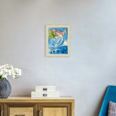 «Sirène au Bouquet» par Marc Chagall, reproduction d'art sur toile encadrée, peinture onirique et surréalisme romantique, décor de maison moderne (chêne blanc et gris minéral, 16 po x 20 po)