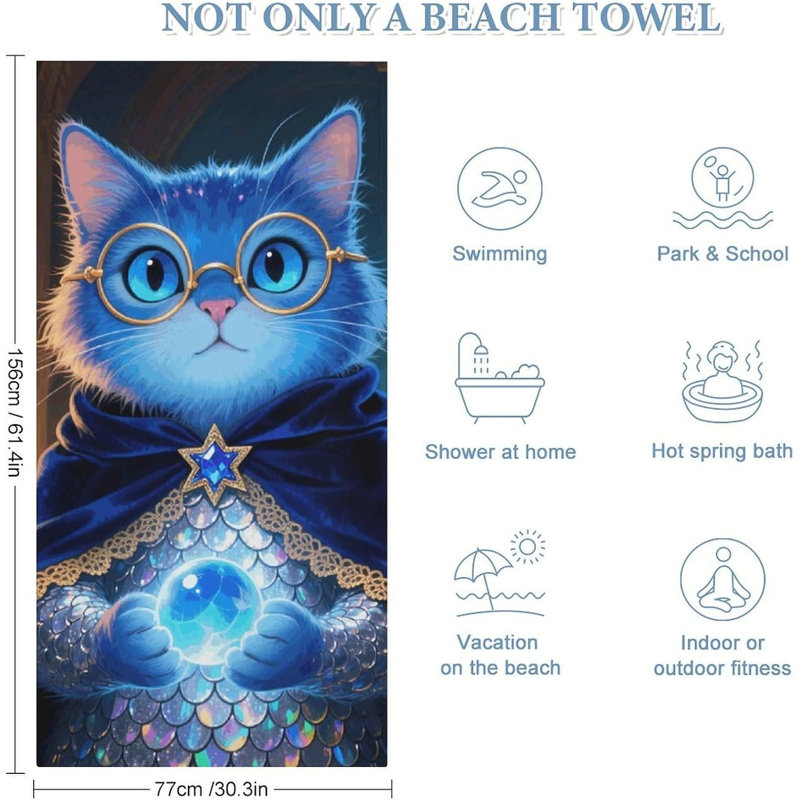 Serviette de plage en microfibre à séchage rapide pour chat 32 x 63 po