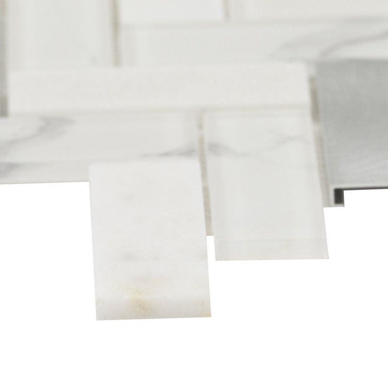 White Etherea Herringbone 12 in. x 12 in. Glass Stone Metal Blend Mosaic Wall Tile