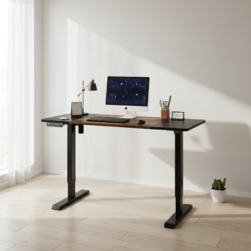 Bureau électrique à hauteur réglable, Noir / brun, H 45 po x l 55 po x P 24 po, Noir
