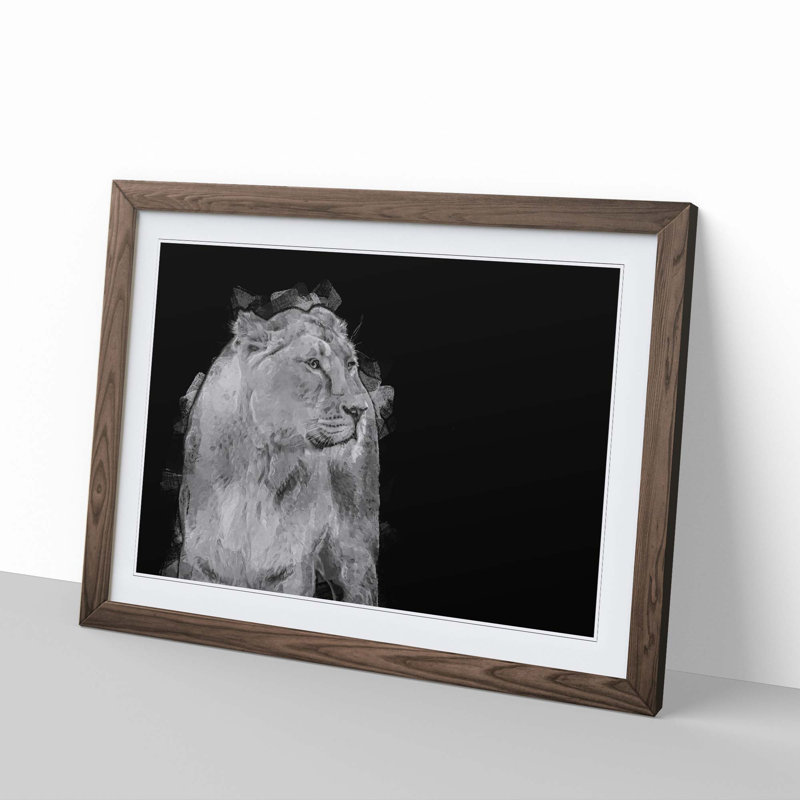 Wild Lioness in Abstract - Framed Print, 60cm H x 91cm W x 2cm D, Walnut