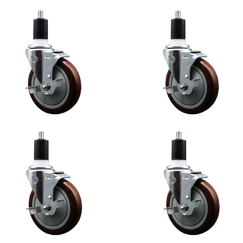 Ensemble de roulettes extensibles en poly pivotant 1-1 / 2 pouces avec frein SCC