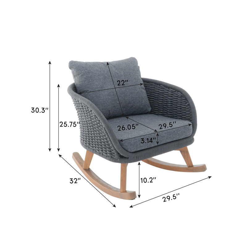 Chaise berçante en osier 29,5 "avec polyester doux (ensemble de 2), Gris, Gris