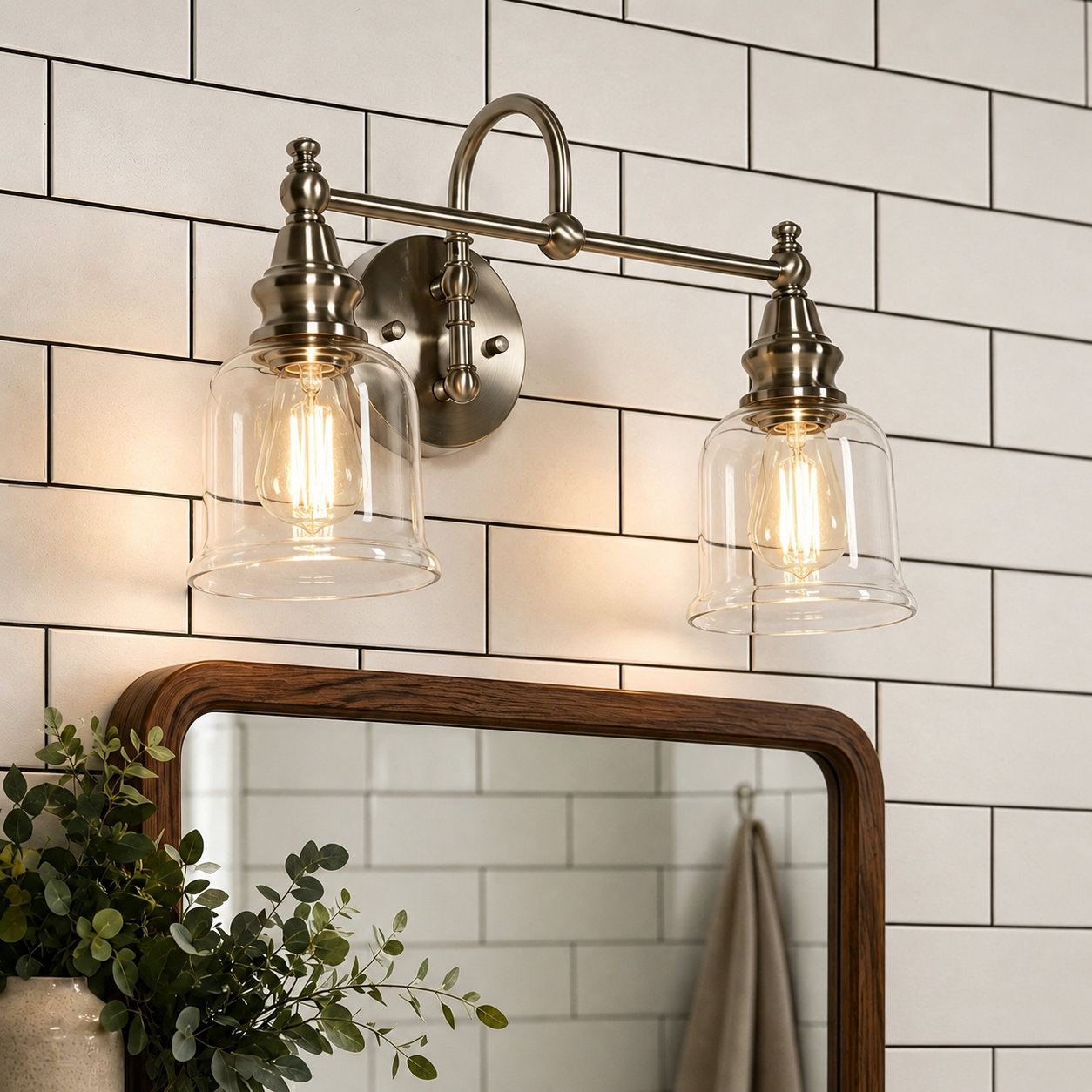 2-Light Dimmable Vanity Light, Silver