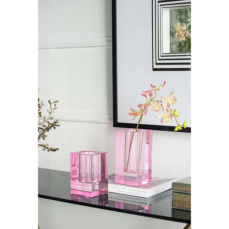 Vase de table en verre Huntingburg, Rose, H 7,9 po x l 3,9 po x P 3,9 po